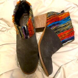 TOMS LEILA Brown Suede/ Multi Color Tribal Women's Booties/Boots/Shoes Size 7.5